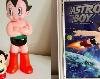 3 x Astro Boy Items Mighty Atom Tall Figure Osamu Tezuka 1970s Retro Vintage Collector *Astro Boy Vintage Coin Bank*Astro Boy Framed Art*