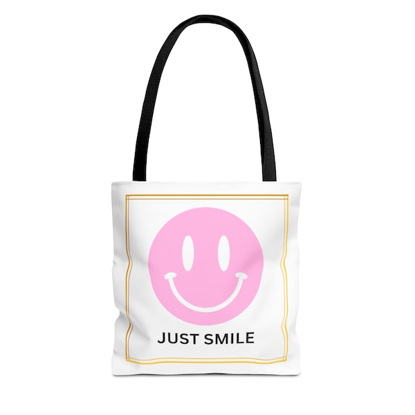 Smiley Face gift tote, retro just smile pink face bag for Her, vintage 60's 70's smile tote, Everyday Tote Bag, Mom Gift, Cute Shopping Bag