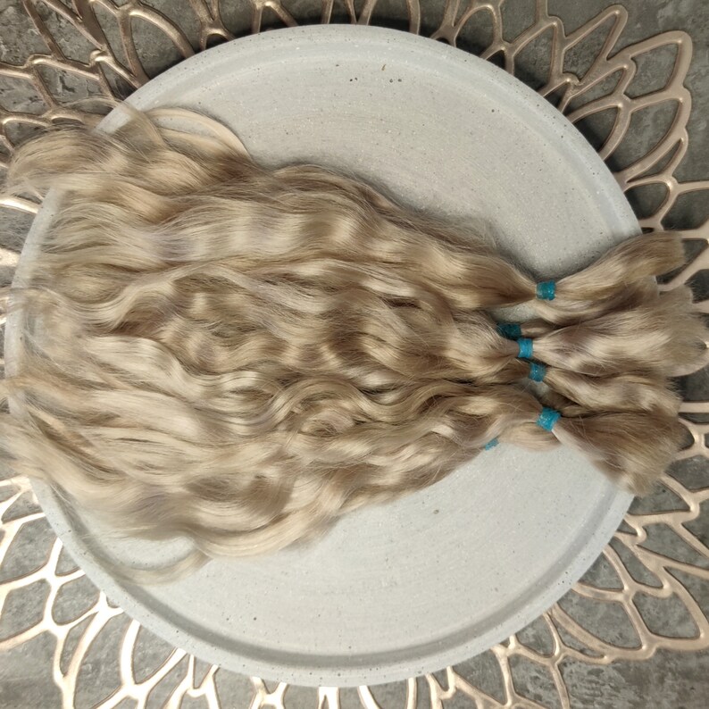 Mohair Hair Champagne Color Organic 100 Natural Silky Doll Wig Blythe