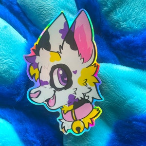 Holografische sticker niet-binaire kat - harig