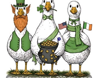 St Patrick's Goose PNG | Shamrock Clipart (Digital Download)