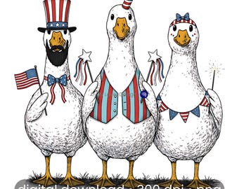 Independence Day Goose PNG | Patriotic Goose Clipart | 4th of July Goose Art | Printable USA Decor | Transparent PNG