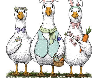 Easter Goose PNG Clipart | Spring Bunny Art (Digital Download)