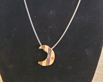 Handmade Wooden Crescent Moon Jewelry Set, Celestial Pendant Earrings