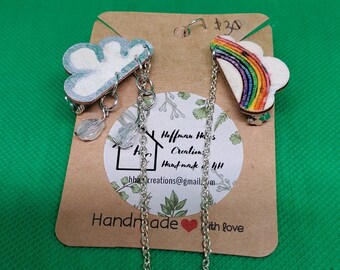 Rain and rainbow themed collar chain pin