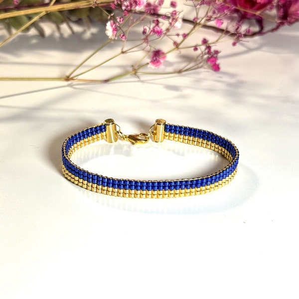 Gold & Blue Seed Beaded Bracelet SUPPORT UKRAINE