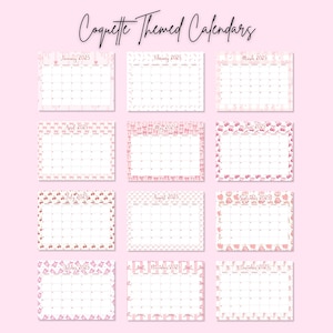 Calendar 2025 Printable Monthly Planner Landscape DIY Wall Calendar Digital Download PDF Monday Sunday Start US Letter A4 Size Pink Coquette