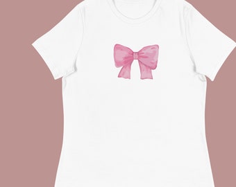 Bow Women's Relaxed T-Shirt - Aesthetic tee, lyric, Coquette shirts, Pink Princess Top, Trendy tops, dollette, Cute woman tees
