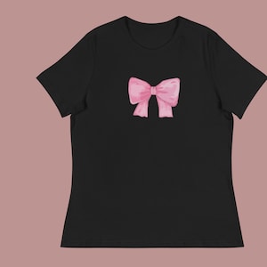 Bow Frauen entspanntes T-Shirt - Ästhetisches T-Shirt, Lyrik, Kokett-Shirts, rosa Prinzessin-Oberteil, trendige Oberteile, Puppe, süße Frauen-T-Shirts
