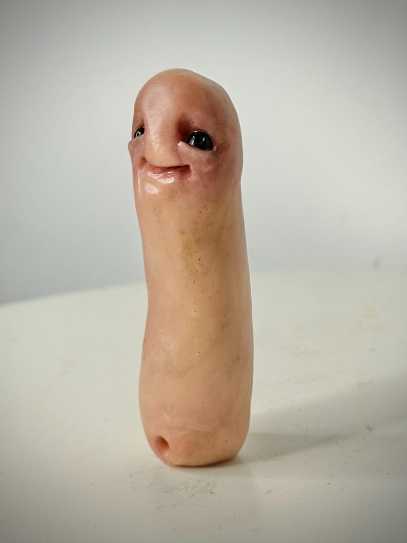 Lange Bohne - Surreale Kreatur aus Polymer Clay | Niedliche und Seltsame handgefertigte Skulptur | Schräge Künstlerpuppe Sammlerstück Bild 5