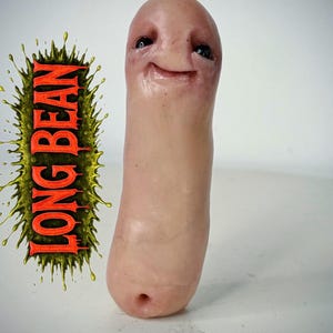 Lange Bohne - Surreale Kreatur aus Polymer Clay | Niedliche und Seltsame handgefertigte Skulptur | Schräge Künstlerpuppe Sammlerstück Bild 1
