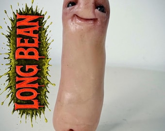 Long Bean — Criatura surrealista de arcilla polimérica / Escultura hecha a mano, linda y extraña / Muñeca de arte coleccionable