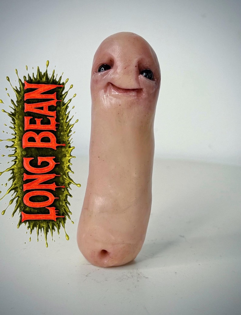 Lange Bohne - Surreale Kreatur aus Polymer Clay | Niedliche und Seltsame handgefertigte Skulptur | Schräge Künstlerpuppe Sammlerstück Bild 1