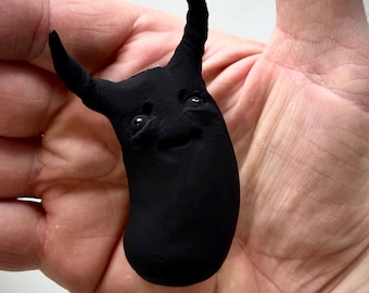 Worlds Blackest Bean. Unique Polymer Clay Figurine Painted with Musou Black