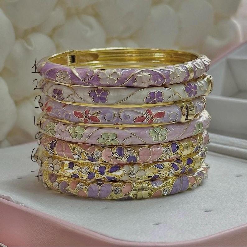 Vintage Floral Enamel Bangle • Hand-painted Gold Flower Cuff - Etsy
