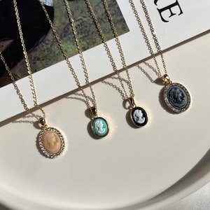 Stainless Steel Cameo Necklace, Vintage Lady Cameo Pendant, Gold Plated Steel, Vintage Gold Cameo Necklace, Woman Cameo Necklace, Gift idea