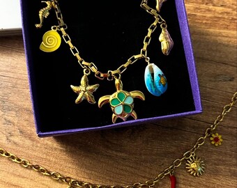 Gold Sea Turtle Charm Necklace: Stainless Steel Ocean Pendant