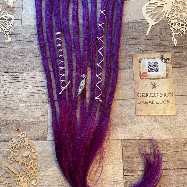x9+ Purple Dreadlock Extensions 100% Human Hair 16 inches Colourful