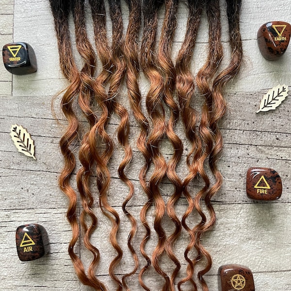 Ombre Pixie Curls 100% Human Hair Dreadlock Extensions 1b Copper 10 Inch