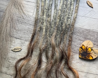 x5+ Grey Salt and Pepper Raw 100% Human Hair Dreadlock Extensions 15 Inch Wavy Curl