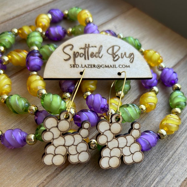 mardi gras bead dog earrings