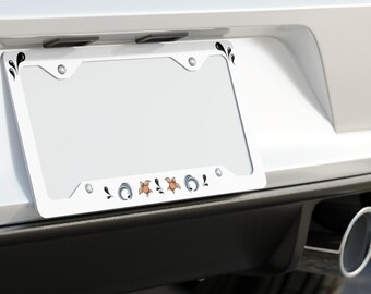 Metal License Plate Frame, Ocean Life, Abstract Turtle, Orange Art Turtle