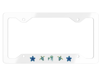 Metal License Plate Frame, Ocean Life, Turtles, Jellyfish