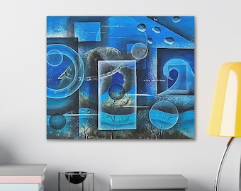 Blue Abstract Geometric Ocean Waves - Turtle Printed Canvas
