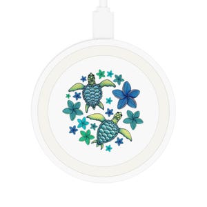 Turtle & Flowers Wireless Charger, Charging Pad, Cute Desk Accessory for Nature Lovers, Gift for Her, Home Décor, Fun Gift for Turtle Lover