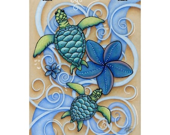 Tropical Sea Turtle Poster: Coastal Ocean Art Print
