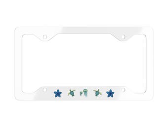Metal License Plate Frame, Ocean Life, Turtles, Jellyfish