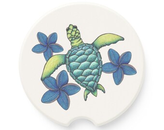 Soapstone Car Coaster Turtle with Flowers Gift for Turtle Lover Gift for Her Gift for Mom Gift for Friend