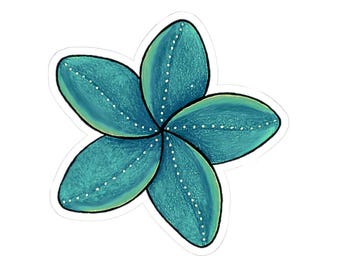 Darker Turquoise Plumeria Sticker — Tropical Flower Kiss-Cut Decal
