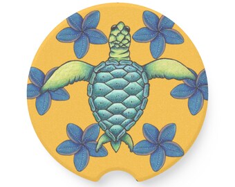 Soapstone Car Coaster Turtle with Flowers Yellow Gift for Turtle Lover Gift for Her Gift for Mom Gift for Friend
