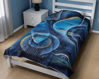 Blue Abstract Velveteen Blanket 3 Sizes Throw Blanket Gift For Reading Lover