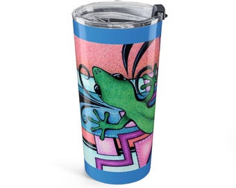 20oz Tumbler — Colorful Original Art Abstract Lizard Travel Cup