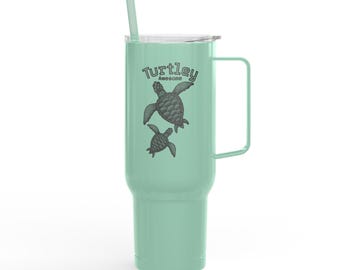 Engraved Sea Turtle Tumbler: 40oz Insulated Travel Mug, Ocean Design