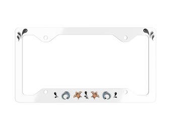 Metal License Plate Frame, Ocean Life, Abstract Turtle, Orange Art Turtle