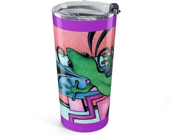 20oz Tumbler — Colorful Original Art Abstract Lizard Travel Cup