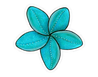Turquoise Plumeria Sticker — Tropical Flower Kiss-Cut Decal