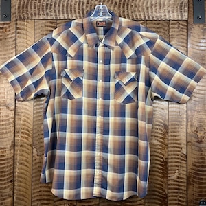 Herren 2X Kurzarm Kariertes Druckknopfhemd Westernhemd