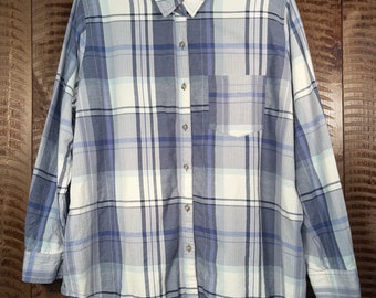 Vintage Flannel Long Sleeve Plaid Button Down Shirt Large