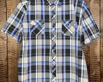 Camisa de manga corta abotonada para hombre, estilo vintage, talla 4XL, a cuadros.