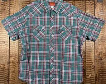 Camisa vaquera Rustler Brand para hombre, talla 2XL, manga corta, con botones.