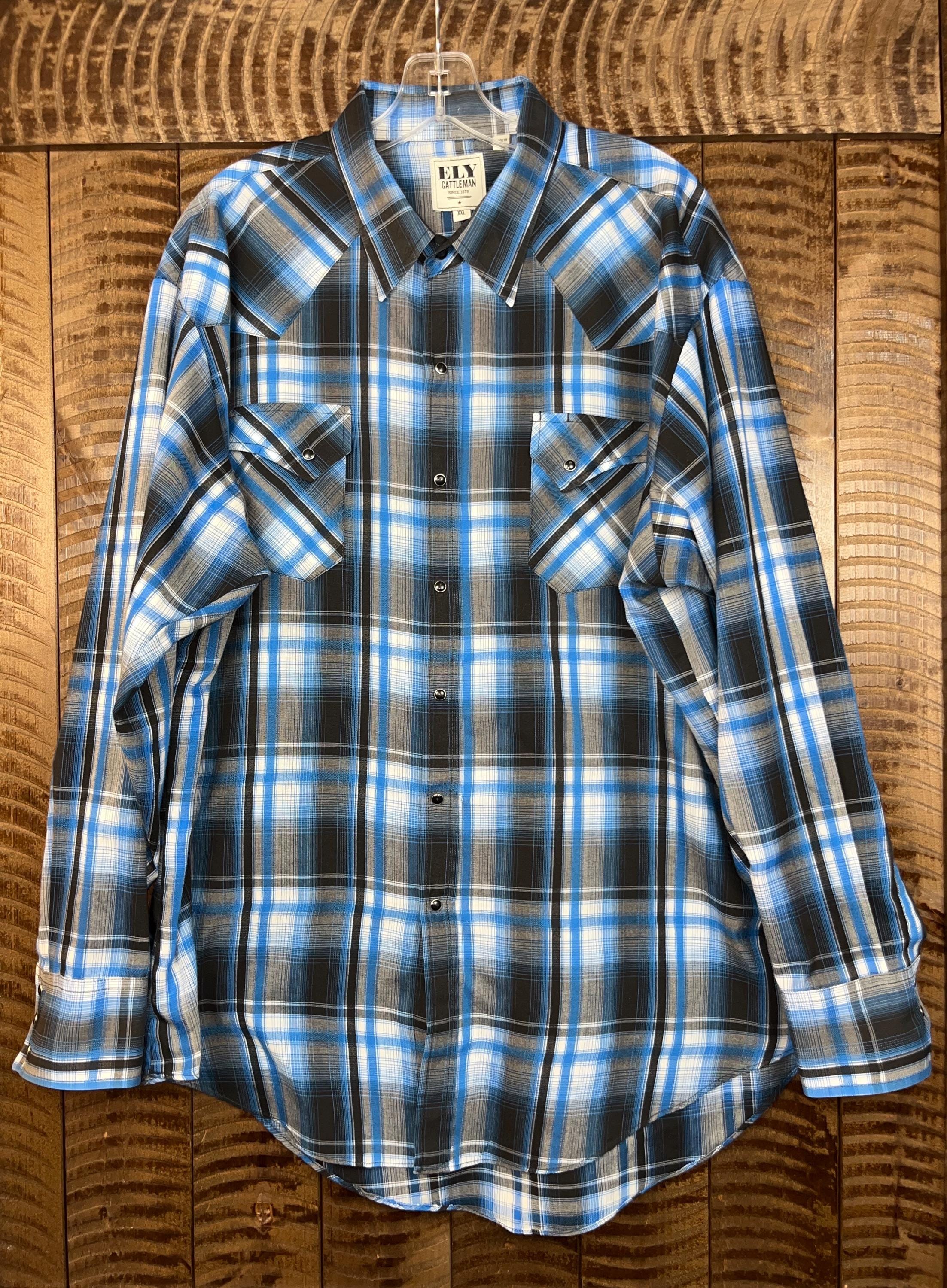 Chemise Western Slim Panhandle Slim Bleu à Carreaux – Boutons Nacrés, Taille XL, Style Cowboy Rodéo Authentique