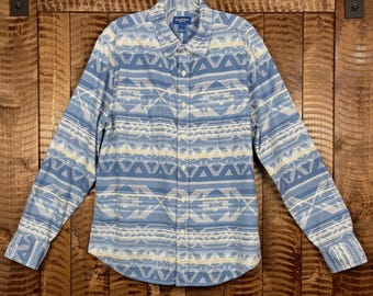 Camisa masculina de flanela estilo sudoeste, tamanho grande, manga comprida e botões.