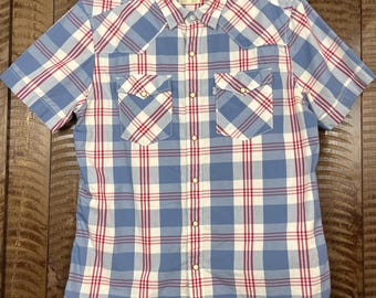 Levi's Western Shirt: Men's Large Slim Fit Snap Button Cotton Plaid