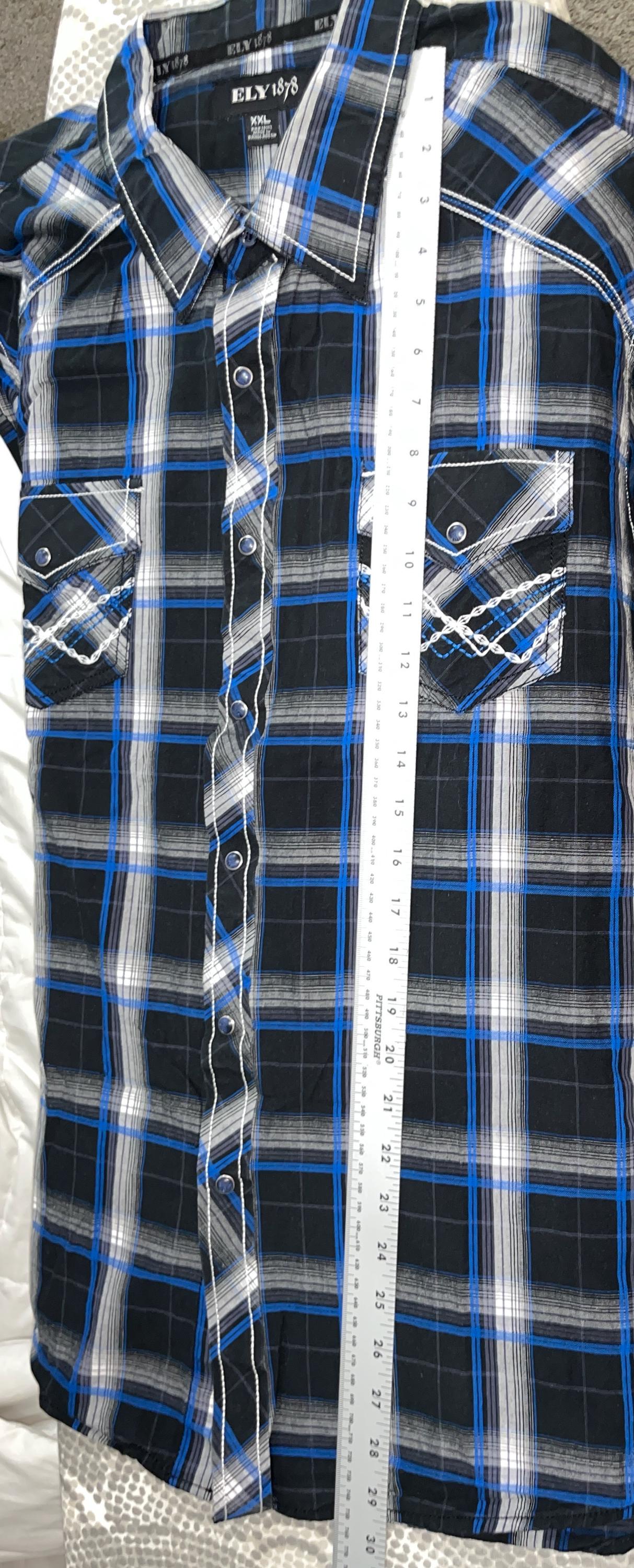 Chemise Homme Western Ely 1878 - Taille XL - Carreaux Noir - Manches Longues - Boutons Pression - Coton - Occasion Bon État