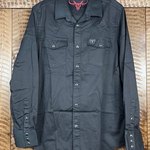 Western Long Sleeve Platini Snap Button Down Black Shirt Mens Large