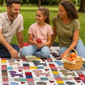 Original Trademarked Heirloom Dachshund & Hearts Patchwork Quilt – One-of-a-Kind Treasure Twin